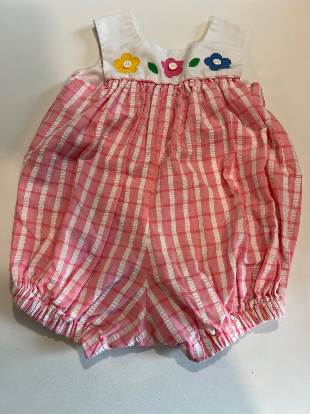 Pink Gingham Baby Bubble Romper with Floral Appliqué - Silvia Whyte, 4T‎